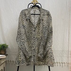 Y2K-Leopard Print Button-Up Blouse 3X